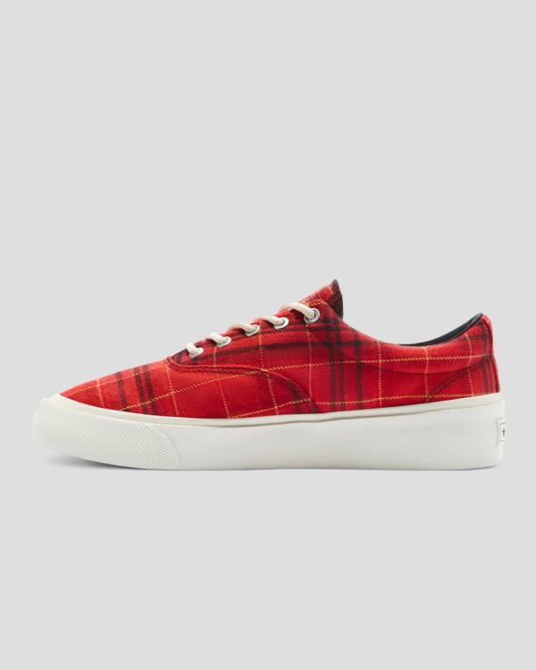 Women's Converse Skidgrip Twisted Plaid Low Tops Shoes Red | CV-079PKA