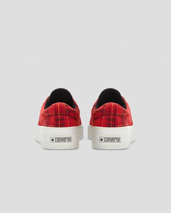 Women's Converse Skidgrip Twisted Plaid Low Tops Shoes Red | CV-079PKA