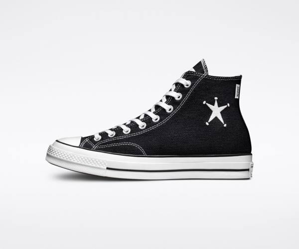 Women's Converse Stussy Chuck 70 High Tops Shoes Black / White | CV-014HDR